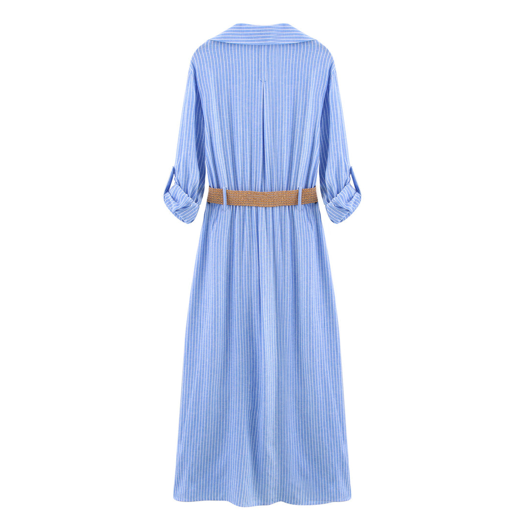 Femme Casual Button-Up Midi Kjole med Bælte Stilla