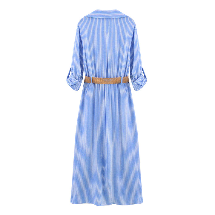 Femme Casual Button-Up Midi Kjole med Bælte Stilla