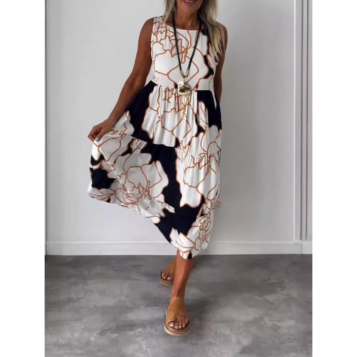 Dame Maxikjole med floral design og asymmetrisk kant Stilla