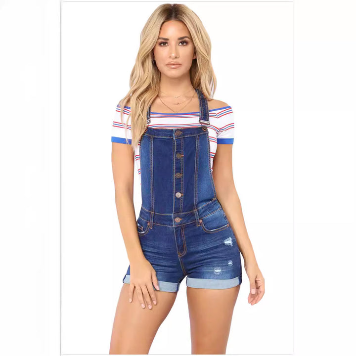 Dame Jeans-suspendershorts med stilfulde ødelagte detaljer og justerbare stropper Stilla