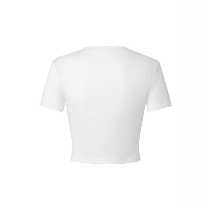 Dame Crop-T-shirt med kreativt motiv og smal pasform Skovae