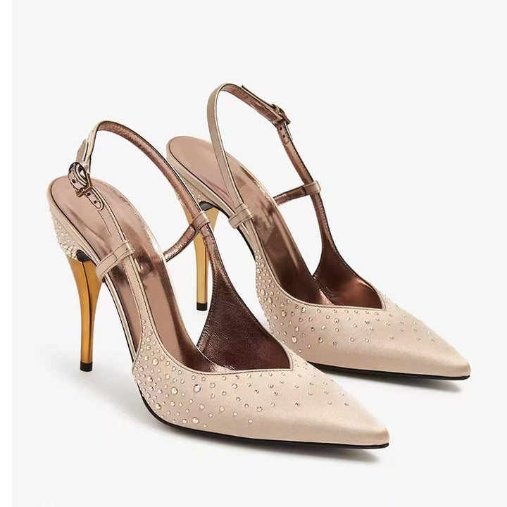 Dame Slingback Spidse Tå Hæle med Krystal Dekorationer  Stilla
