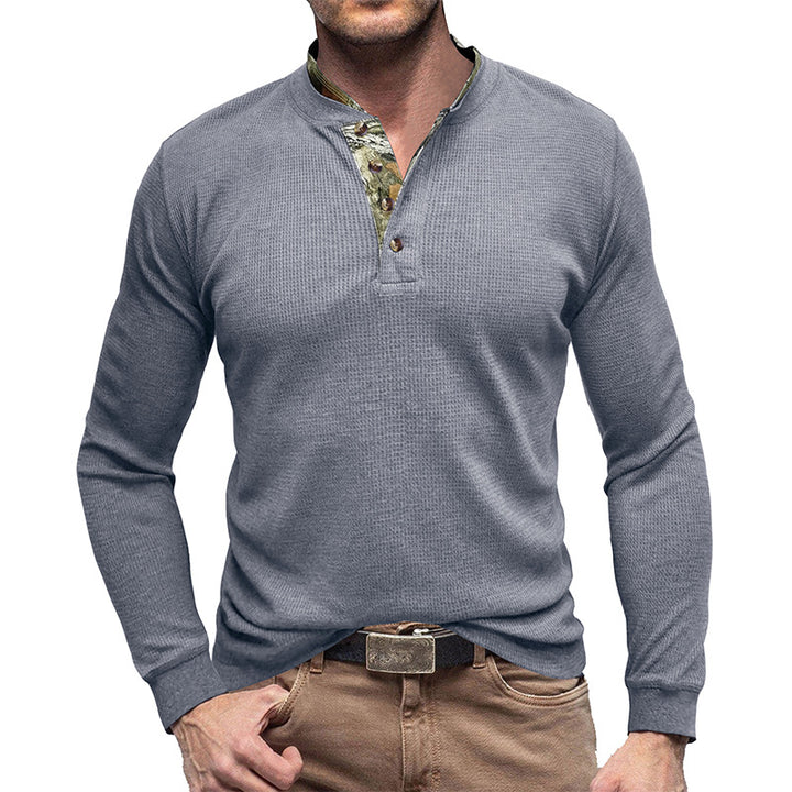 Herrer Langærmet Henley Pullover med moderigtigt krave og struktureret overflade Stilla