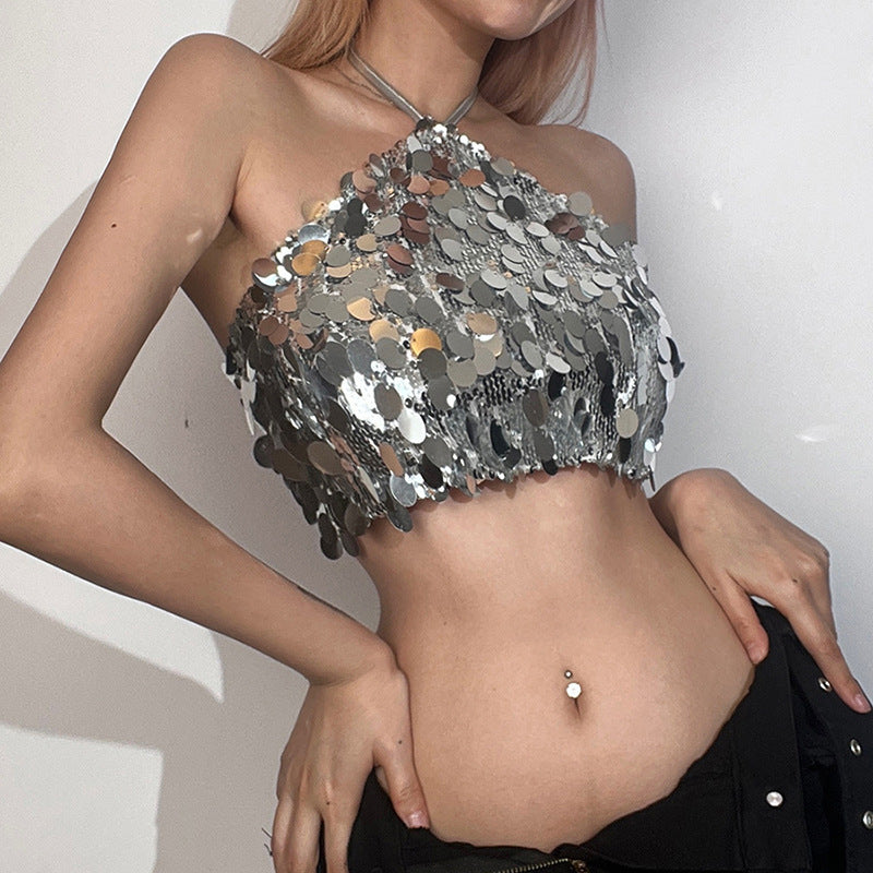 Dame Glitrende Crop-Top med glitrende palietter Skovae