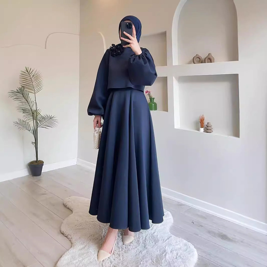 Dame Elegant Maxikjole med puffærmer og floralt detalje Stilla