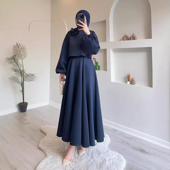 Dame Elegant Maxikjole med puffærmer og floralt detalje Stilla