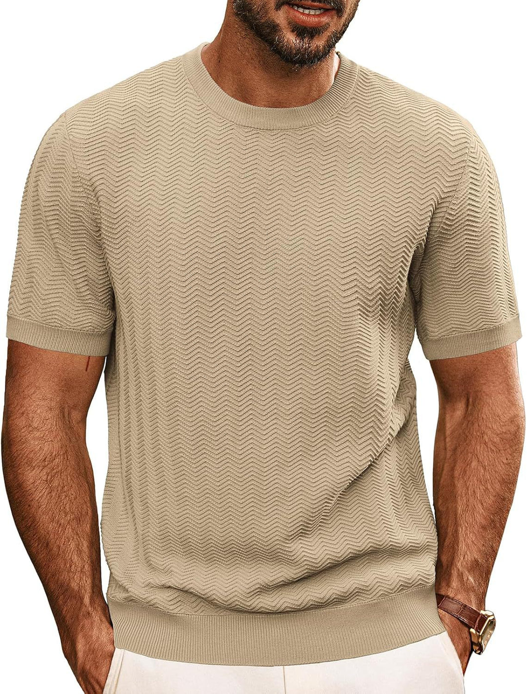 Herre struktureret kortærmet skjorte med bølgemønster Stilla