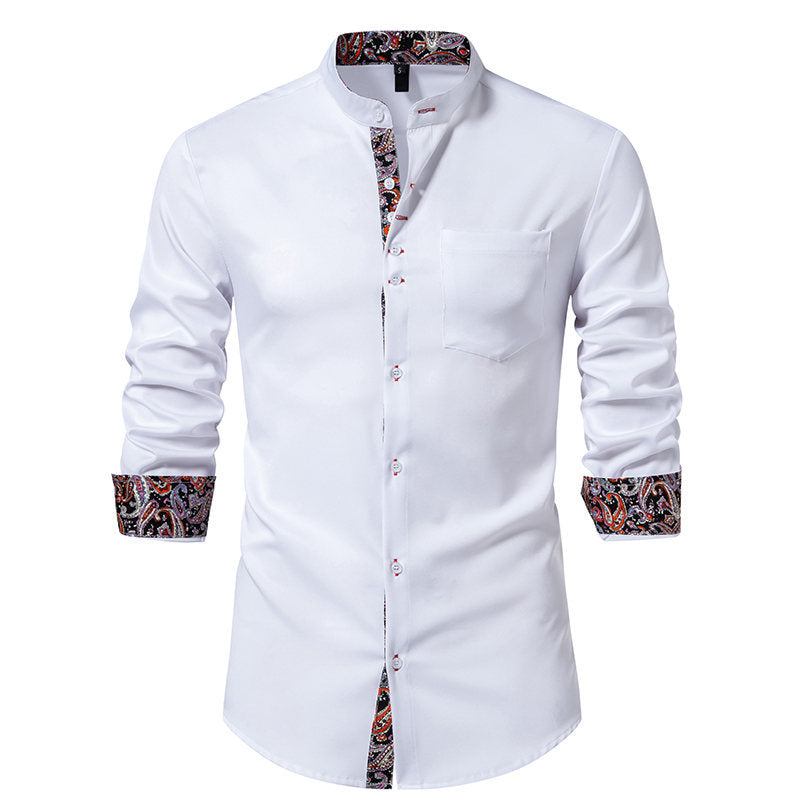 Herrer Elegant Mandarin-krave Skjorte med Paisley-detaljer Stilla