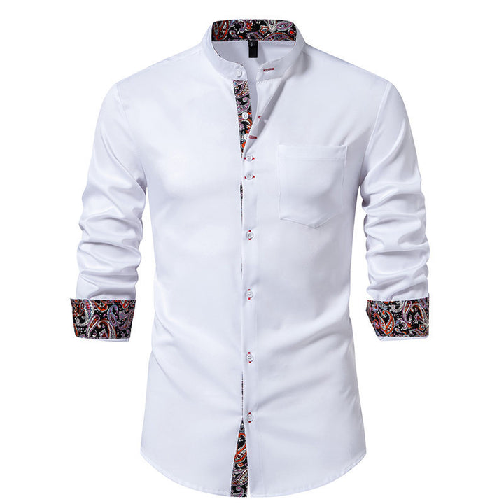 Herrer Elegant Mandarin-krave Skjorte med Paisley-detaljer Stilla
