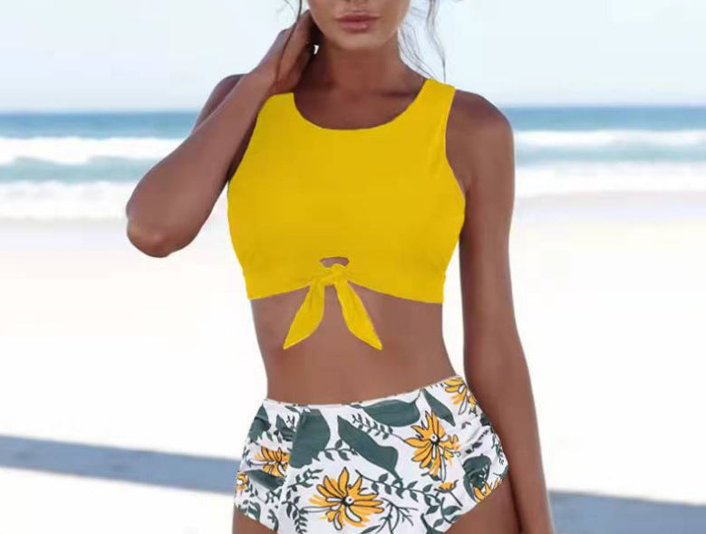 Dame Crop-Top Bikini Sæt med botanisk Print Stilla