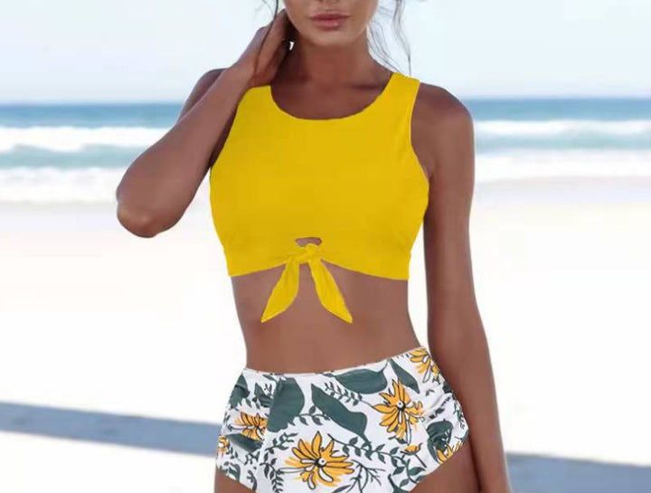 Dame Crop-Top Bikini Sæt med botanisk Print Stilla