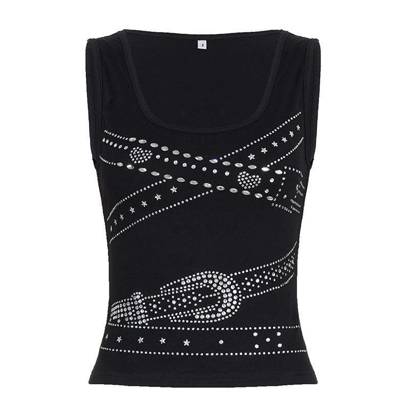 Damen ärmelloses Top mit Glitzer-Design und U-Ausschnitt Skovae
