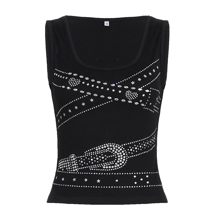 Damen ärmelloses Top mit Glitzer-Design und U-Ausschnitt Skovae