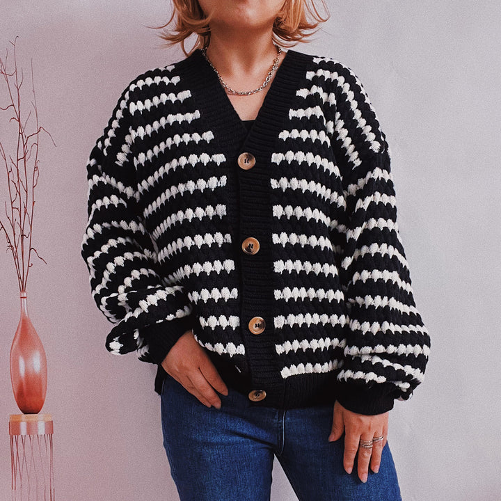 Kvinders cardigan med brede striber Stilla