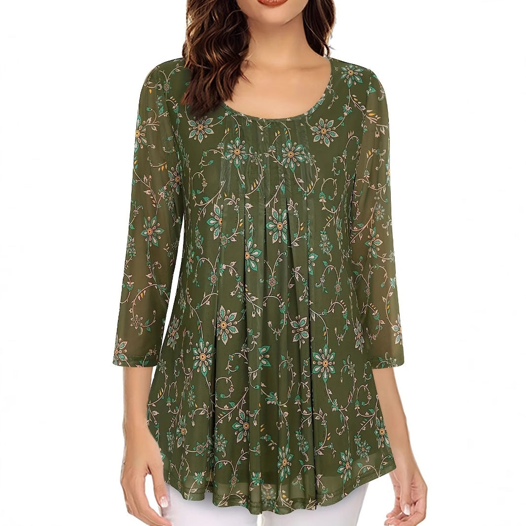 Dame let gennemsigtig bluse med florale applikationer Stilla