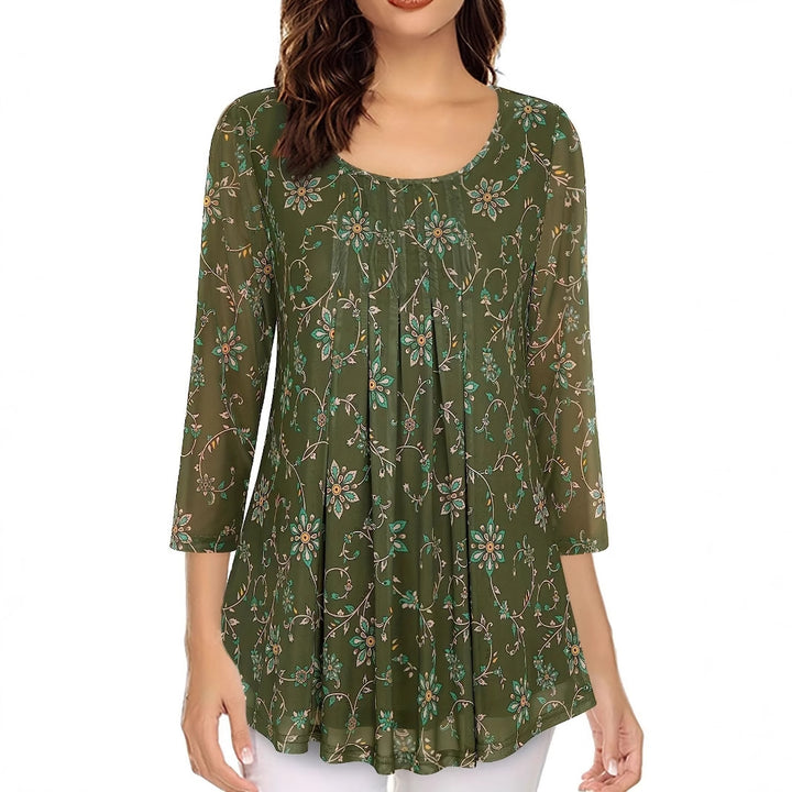 Dame let gennemsigtig bluse med florale applikationer Stilla