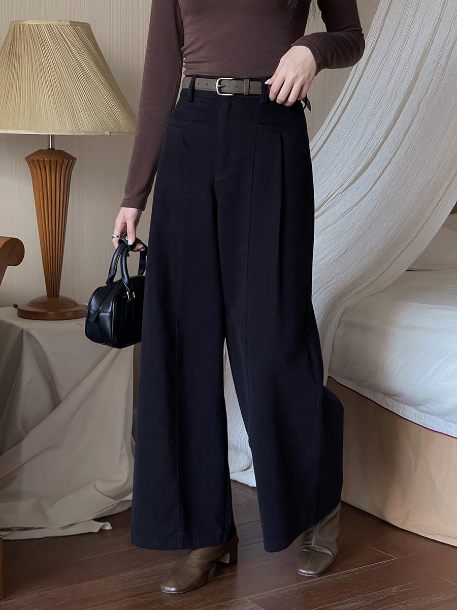 Dame bred High-Waist bukser med elegante folder og figursyet silhuet Stilla