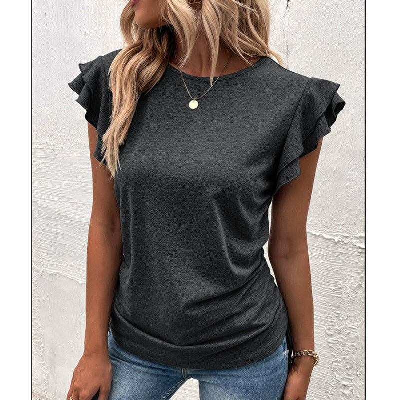 Dame stilfuld T-shirt med flæse detaljer Stilla