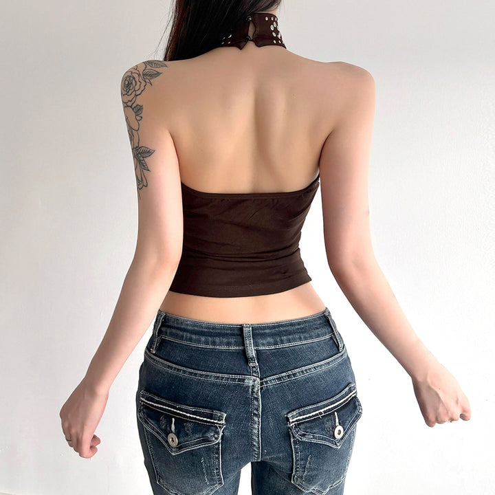 Dame Elegant Halterneck-top med glitrende accenter Skovae