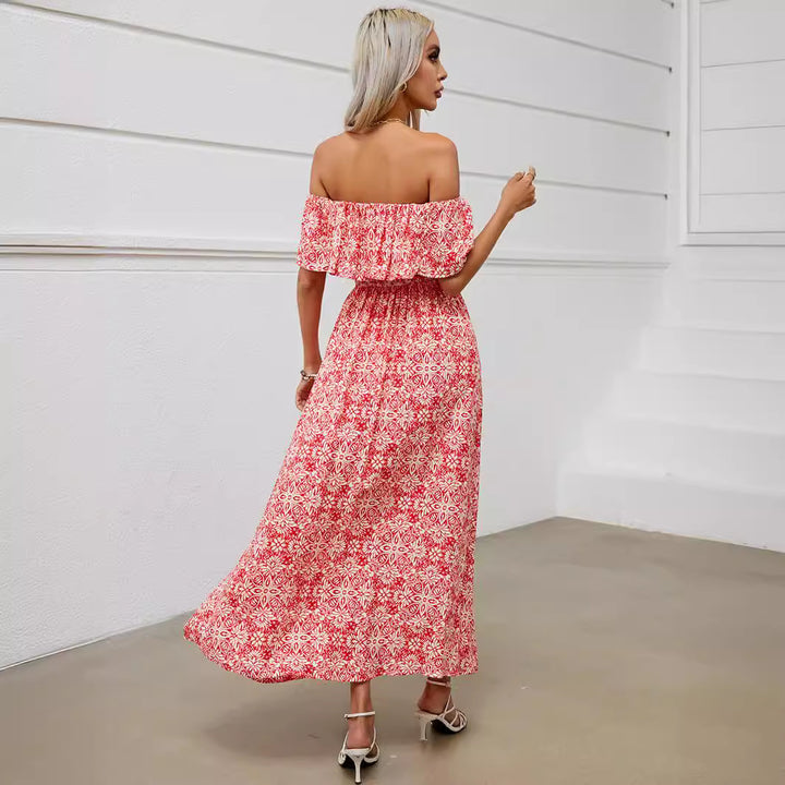 Dame Off-Shoulder Ruffle Maxi Kjole med draperet talje Stilla