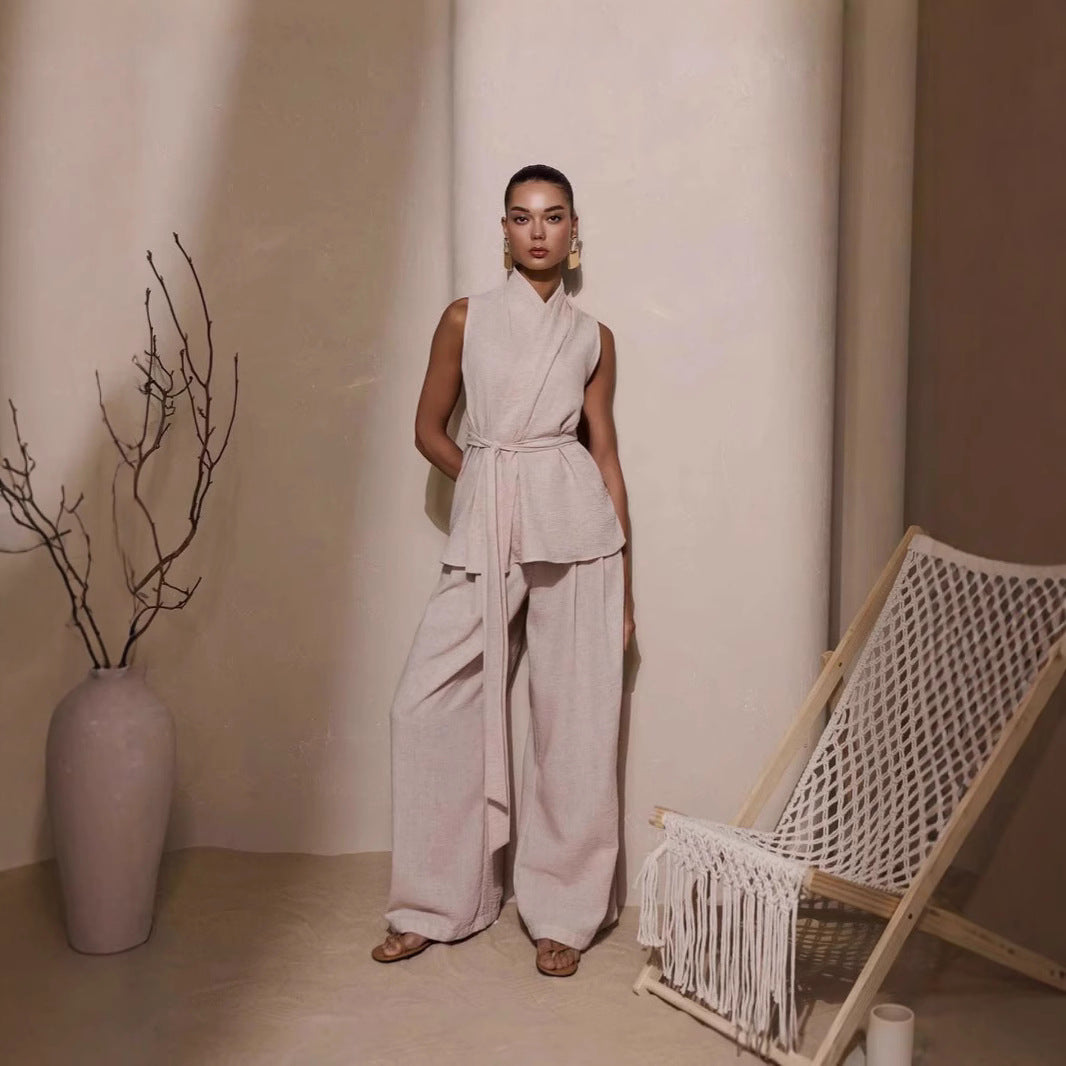 Dame elegant viklebluse og bred habit sæt Stilla