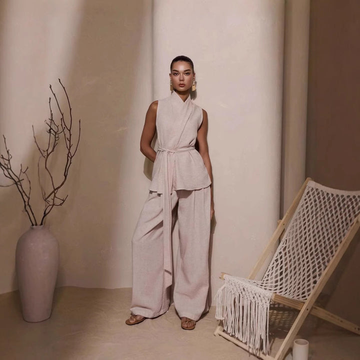 Dame elegant viklebluse og bred habit sæt Stilla