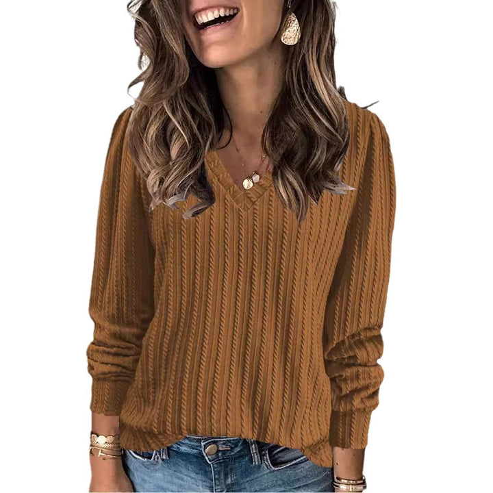 Dame ribstrikket pullover med V-hals og afslappet pasform Stilla