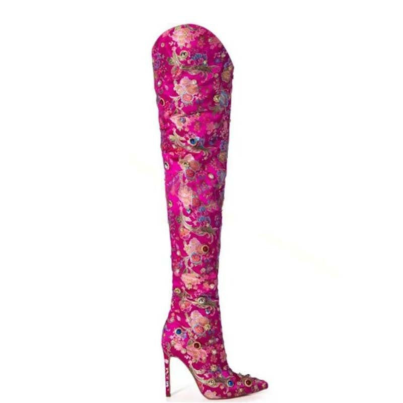 Femme Over-knæet Floral Dekoreret Stiletto Støvle Stilla