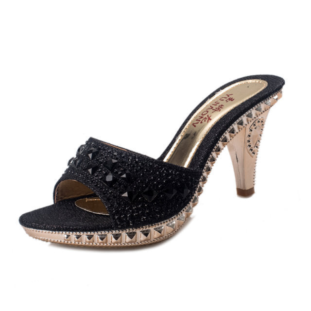 Dame glamourøse mules med glitrende smykker og elegant hæl Stilla