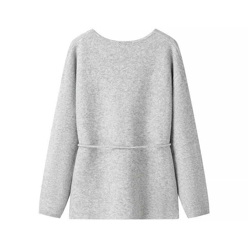 Femme Cozy Åben Forside Cardigan med Bindebælte Stilla