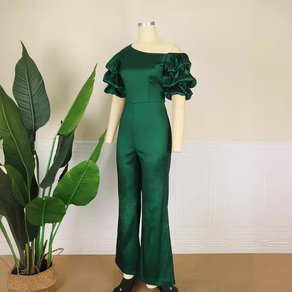 Damer Elegant Jumpsuit med asymmetriske pufærmer Skovae