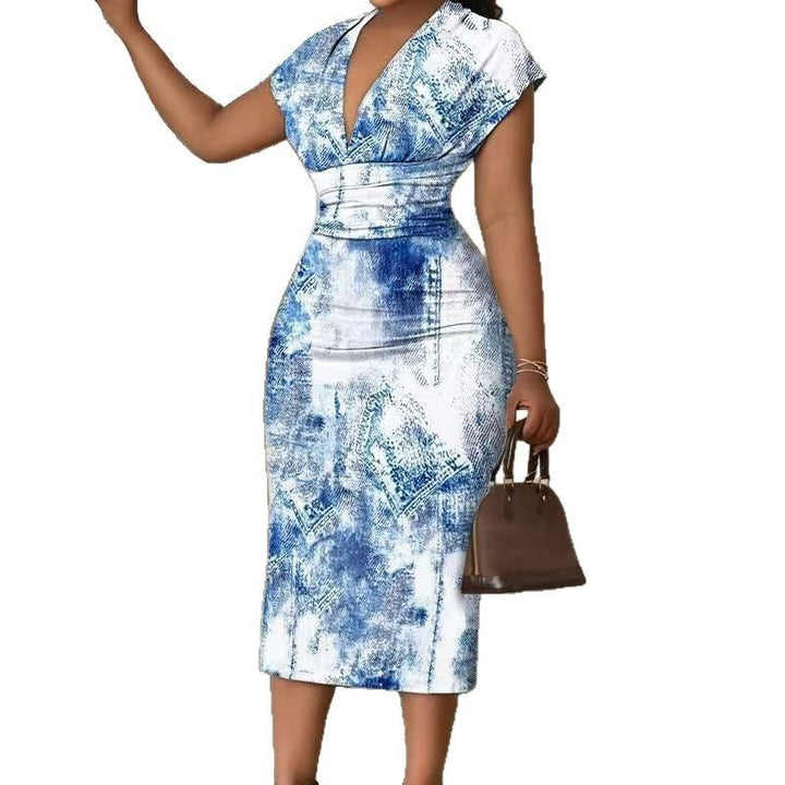 Dame Figurtilpasset Midikjole i Denim Patchwork Stilla