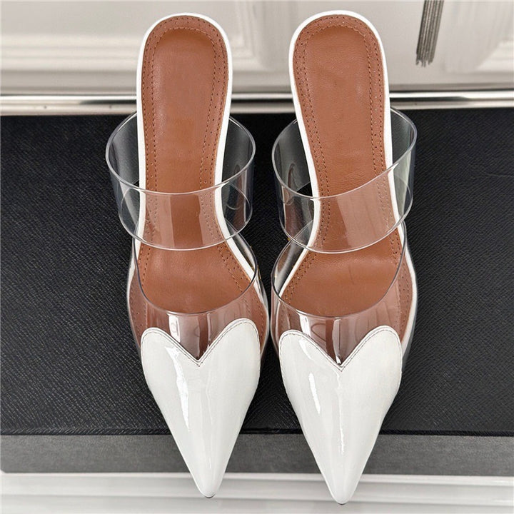 Femme Spids-tå Hjerte-formet Slingback Hæle Stilla
