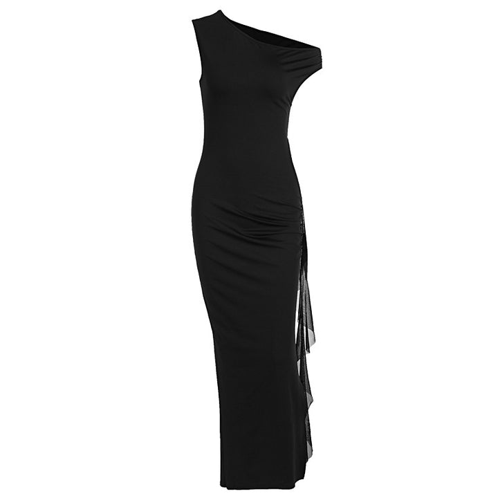 Dame Elegant Maxi Kjole med asymmetrisk Udsnit og Sidelæg Stilla
