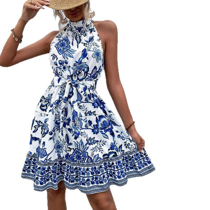 Dame Floral Hals-Top Mini Kjole Stilla