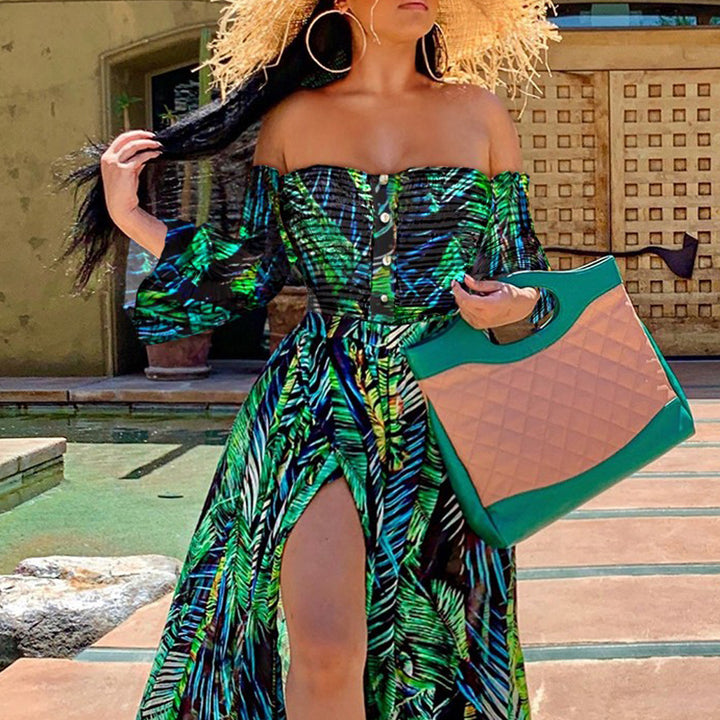 Dame maxikjole med off-shoulder udskæring og floralt print Stilla