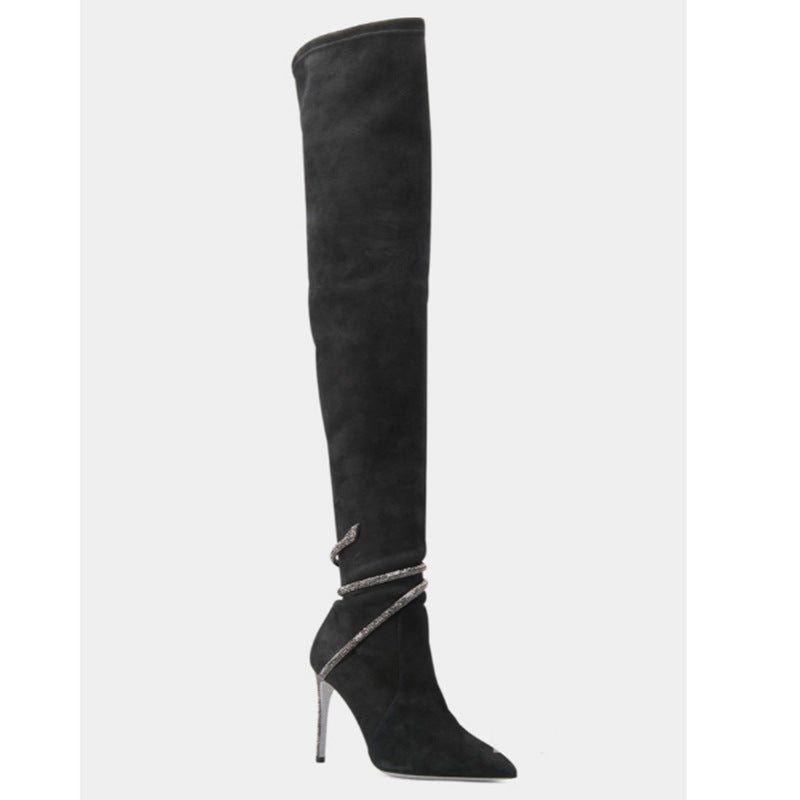 Femme Over-knæet High-Heel-Støvler med dekorativ ankel-vikling Stilla