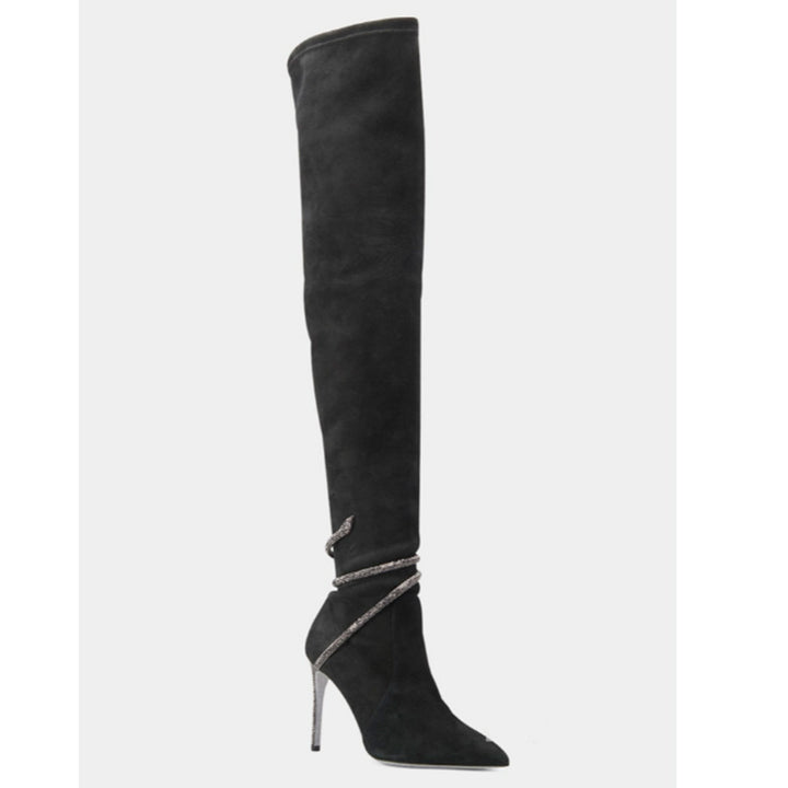 Femme Over-knæet High-Heel-Støvler med dekorativ ankel-vikling Stilla