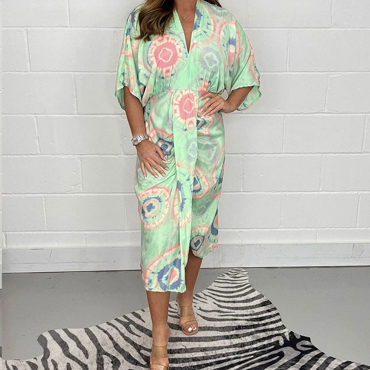 Dame Kaftan-kjole med moderne grafikdesign og elastisk taljebånd Stilla