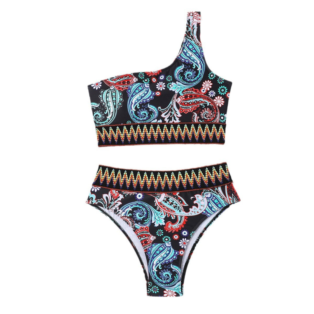 Dame bikini taileret sæt med asymmetrisk top og paisley mønster Stilla