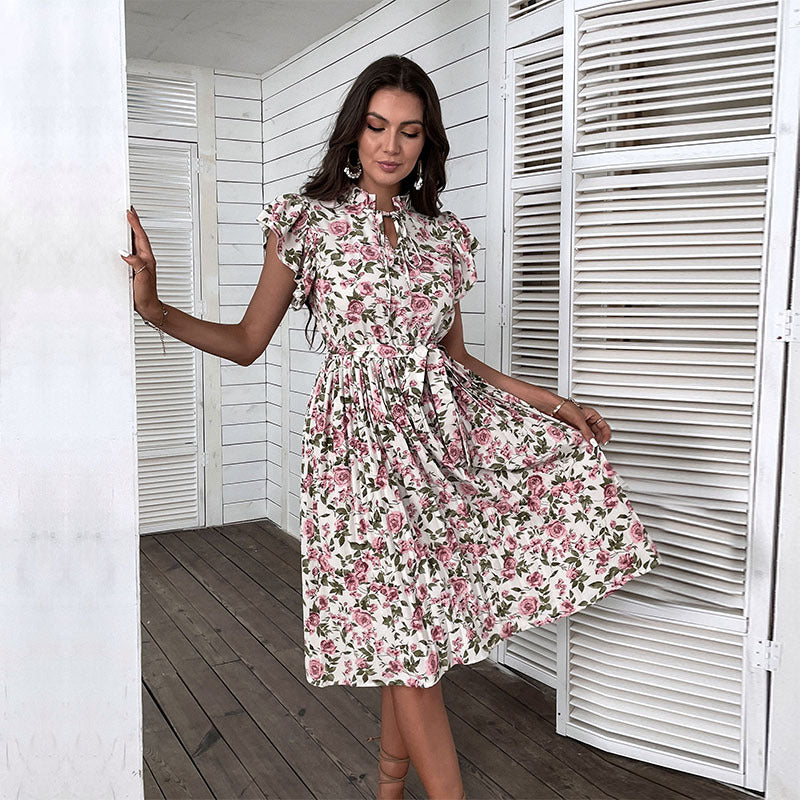 Dame Elegant Floral Vikkjole med justerbar talje Stilla