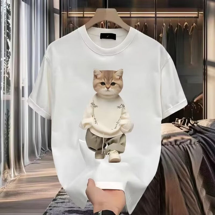 Dame T-shirt med kreativ katte-design og afslappet snit Stilla