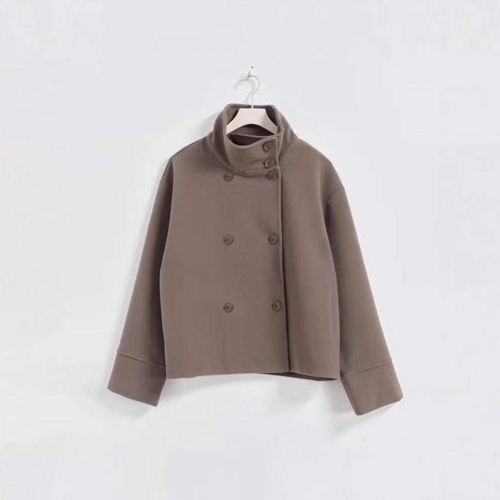 Damesmode Cropped Jakke med Høj Krave og Dobbelt Knaplås Stilla