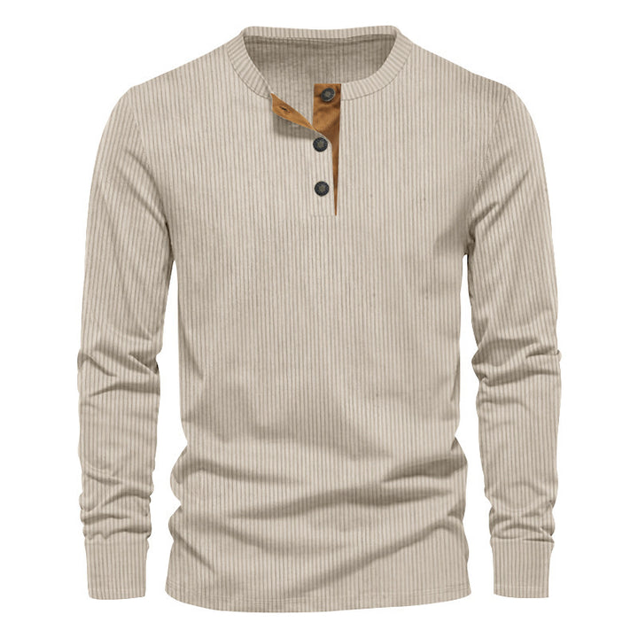 Herrer nano ribbet Thermo-Henley lavet af bomuldsblanding med tre-knap lukning og elastiske manchetter Skovae