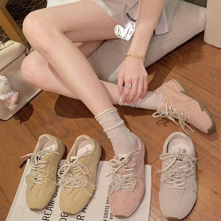 Dame Trendy Suesko Schnürsneakers med perleaccenter Stilla
