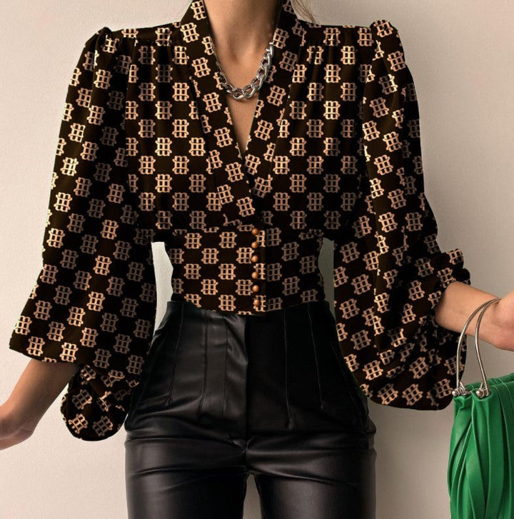 Stilla | Romantisk V-hals lanternemansjett bluse top