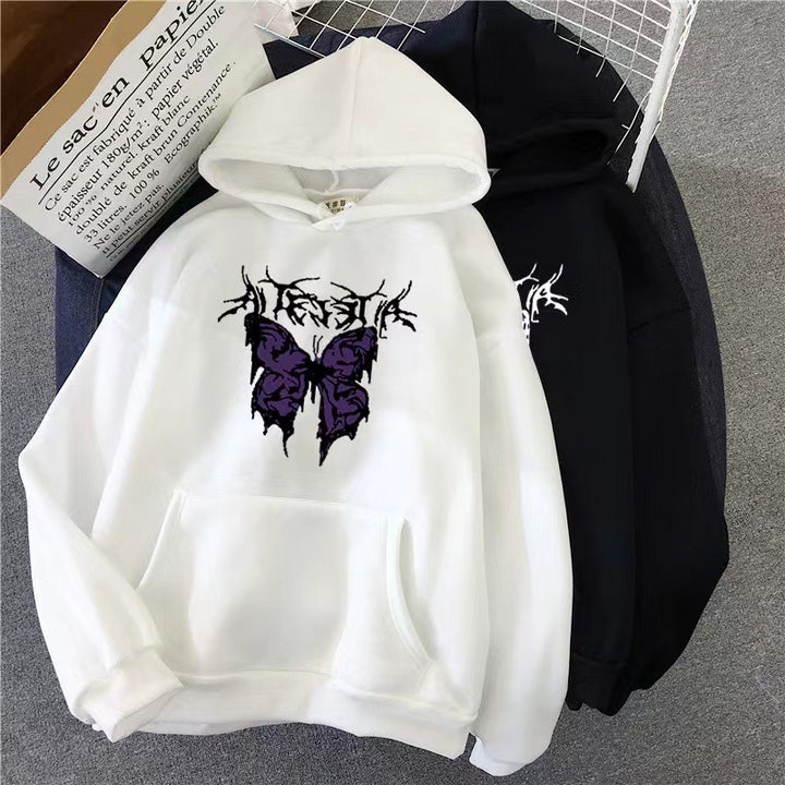 Kvinder's Hoodie med Kunstnerisk Sommerfugl Design Skovae