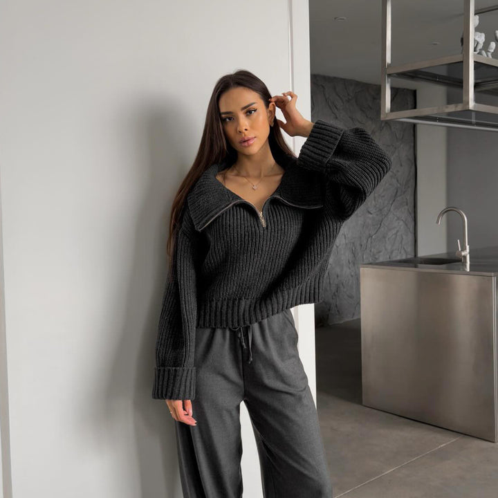 Dame Mode Strikket Sweater med Høj Krave Stilla