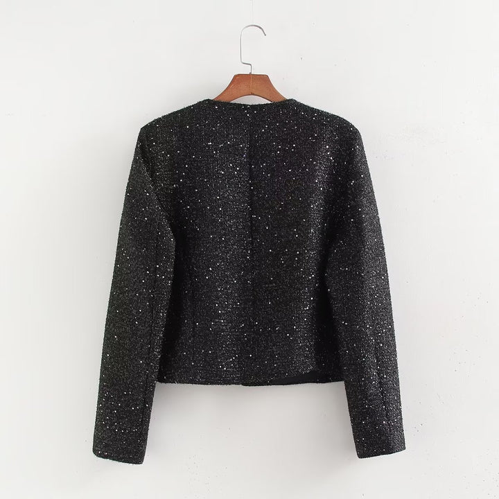 Femme Teksturiseret Funklende Crop-Jakke Stilla