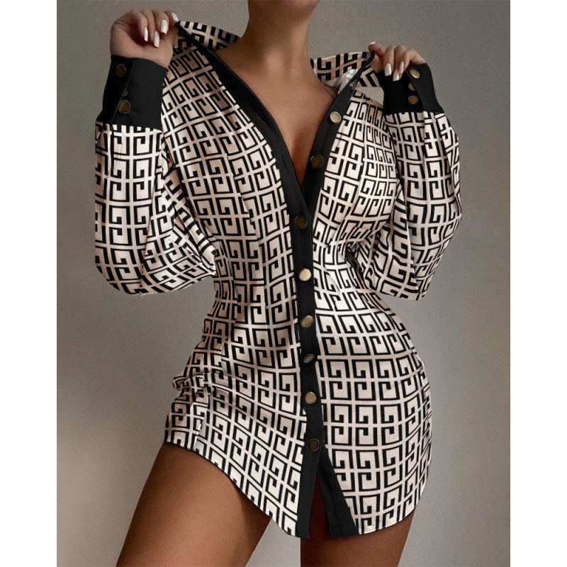 Femme Button-Up Grafiktryk Mini Kjole Stilla